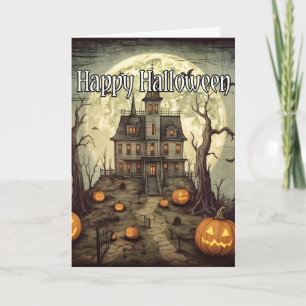 Carte Maison hantée d'Halloween Éffrayante vintage
