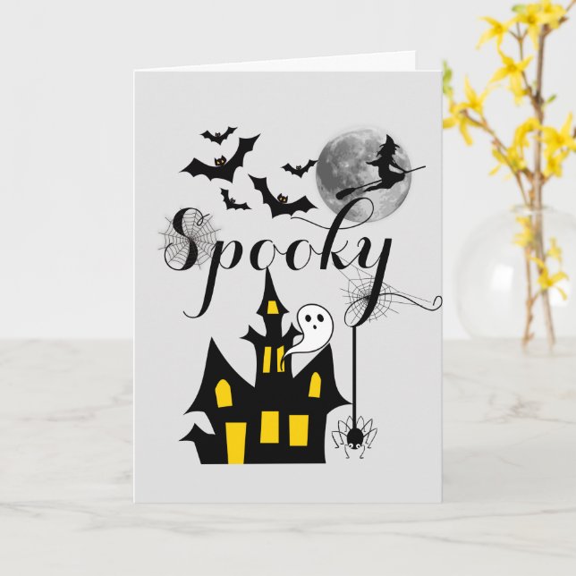 Carte Maison Hantée Soirée Halloween Sombres (Fleur jaune)