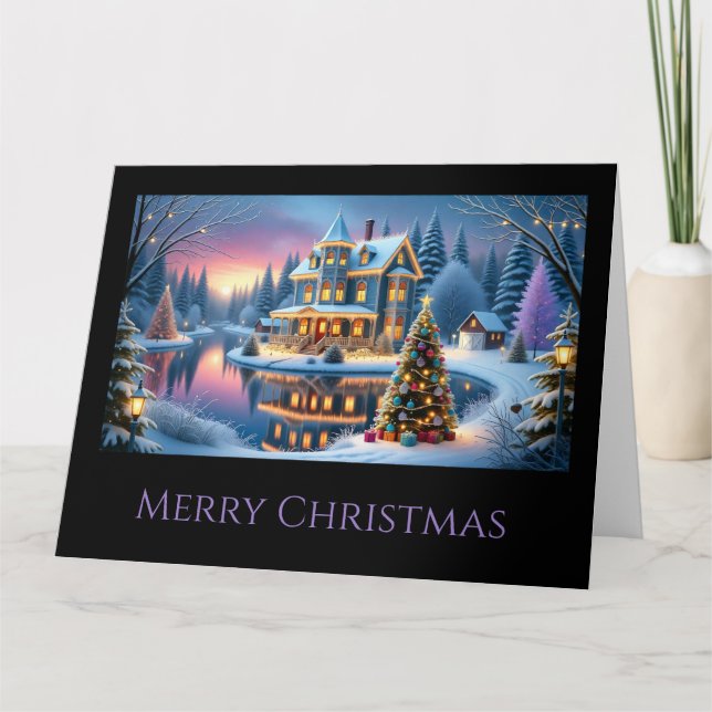 Carte Maison victorienne au bord du lac à Noël (Devant)