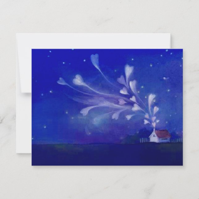 Carte Maison Vierge Remplie De Coeurs Amoureux Nuit Ciel (Devant)