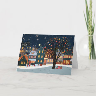 Carte Maisons de neige avec lumières de Noël