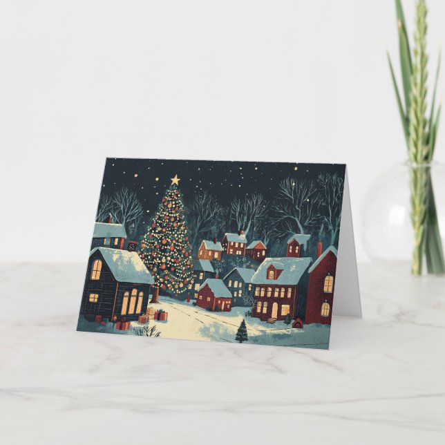 Carte Maisons neigeuses avec lumières festives (Devant)