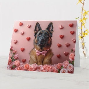 Carte Malinois belge avec des roses - Saint-Valentin 