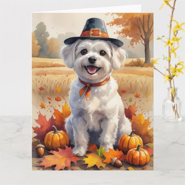 Carte Maltais À L'Automne Quitte L'Art Thanksgiving (Fleur jaune)