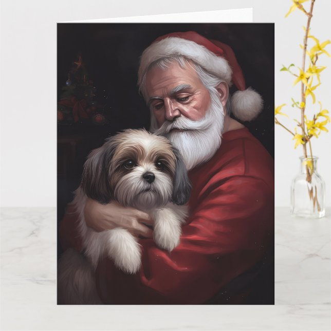 Carte Malti Tzu Avec Noël Festif Du Père Noël (Fleur jaune)