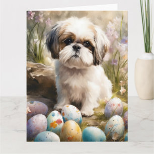 Carte Malti Tzu Chien avec Oeufs de Pâques Vacances