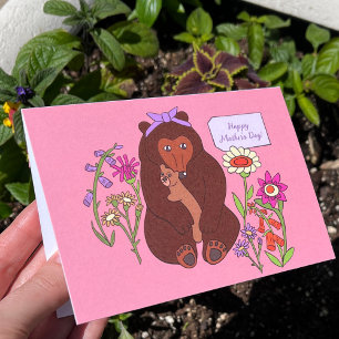 Carte Mama Bear and Flowers mignonne Mère's Day