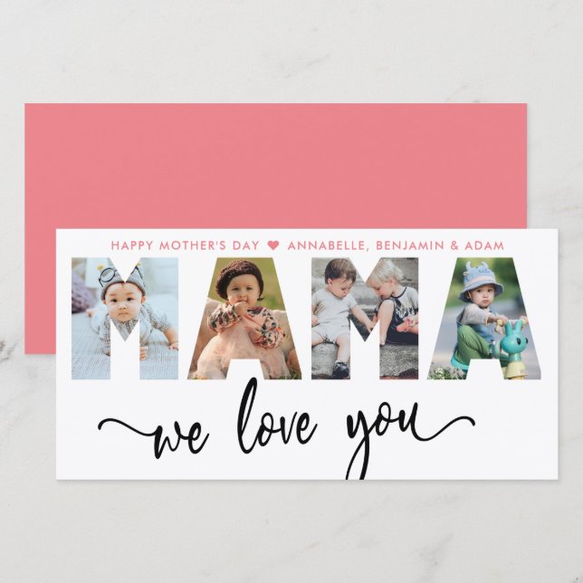 Carte Mama We Love You Photo Collage (Devant / Derrière)
