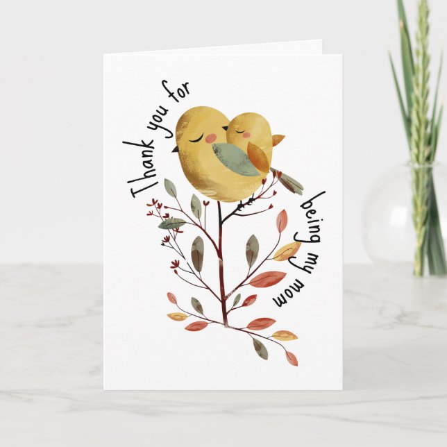 Carte Mama Whimsical Bird & Chick avec photo Fête des Mè (Devant)