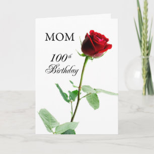 Carte Maman 100e anniversaire Fleur de rose rouge