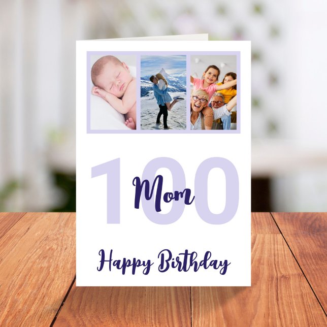 Carte Maman 100e anniversaire Purple Script photo Collag (Créateur téléchargé)