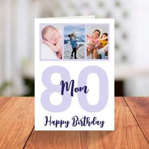 Carte Maman 80e anniversaire Purple Script photo Collage