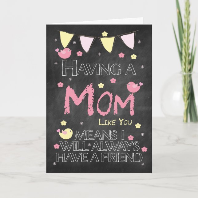 Carte Maman Anniversaire Chalkboard Avec Petits Oiseaux  (Devant)