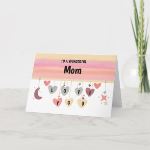Carte Maman Anniversaire Coeurs Lune Étoiles