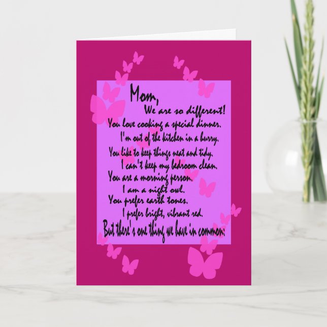 Carte Maman Anniversaire : Différent Mais Le Même, Verse (Devant)