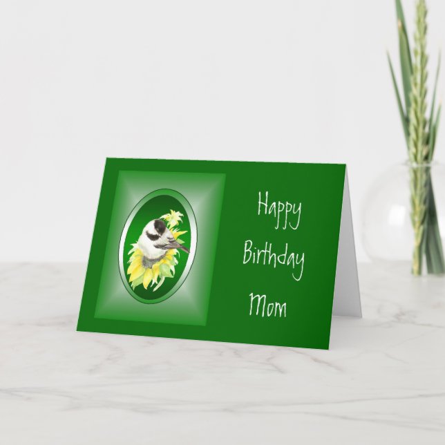 Carte Maman, Anniversaire, Tournesol, Oiseau (Devant)