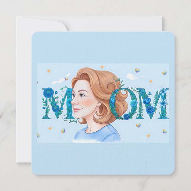 Carte Maman aux fleurs bleues (Devant)