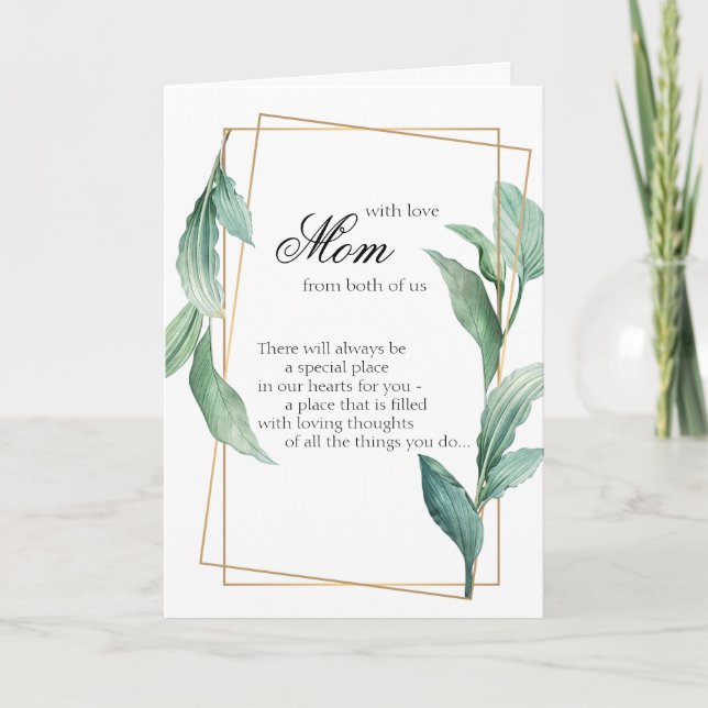 Carte Maman avec Love Green et Gold Tropical Feuilles (Devant)