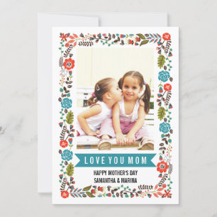 Carte Maman, Bonne Fête des mères photo florale turquois