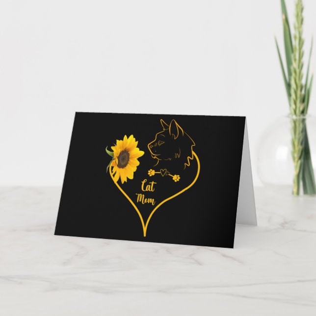 Carte Maman Chat Avec Tournesol Mignonne Fête Des Mères  (Devant)