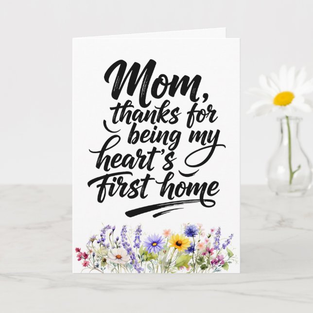 Carte Maman coeurs première maison aquarelle fleur sauva (Petite plante)