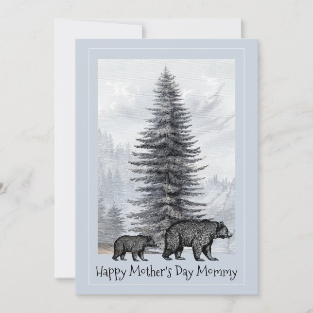 Carte Maman Et Bébé Bois Ours Fête Des Mères Maman (Devant)