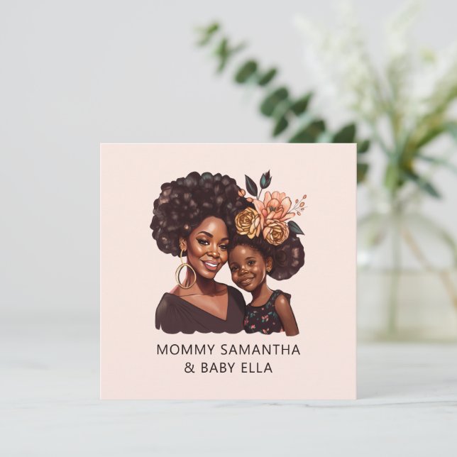 Carte Maman et fille noire personnalisée (20) (Debout devant)