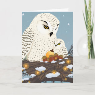 Carte Maman et jeune hibou prêts pour Noël