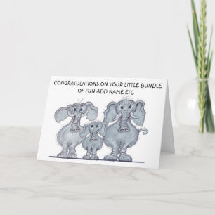 Carte Maman et papa avec un éléphant nouveau-né