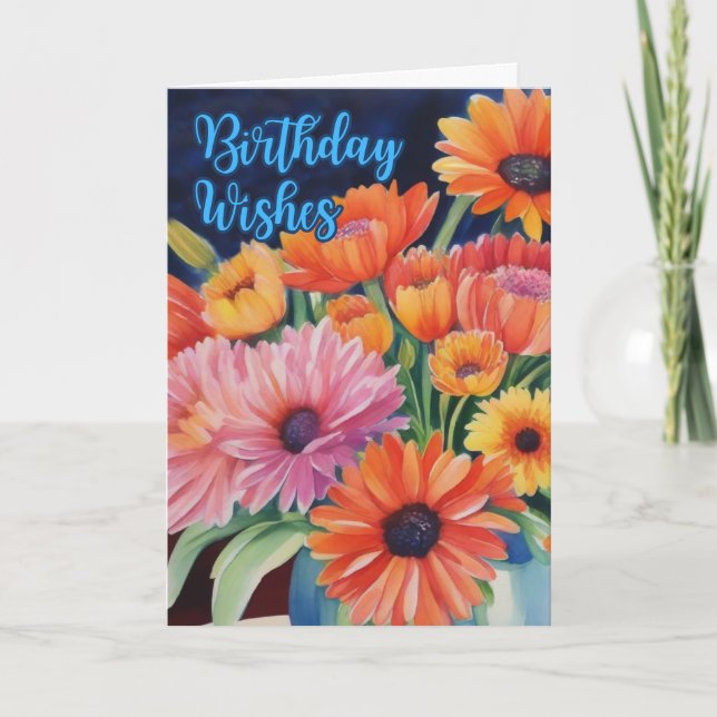 Carte Maman Fleurs d'anniversaire se lève aquarelle (Devant)