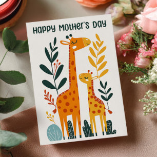 Carte Maman girafe avec son petit Veau Jolie Bonne Fête 