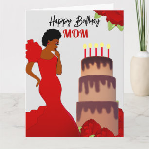 Carte Maman Glam Red Roses & Cake Africain Américain