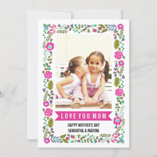 Carte Maman, Happy Mothers Day aqua, photo florale rose