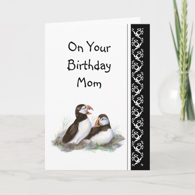 Carte Maman Humour et Amour Anniversaire, Puffins. Oisea (Devant)