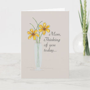 Carte Maman, je pense à toi Vase de deux fleurs