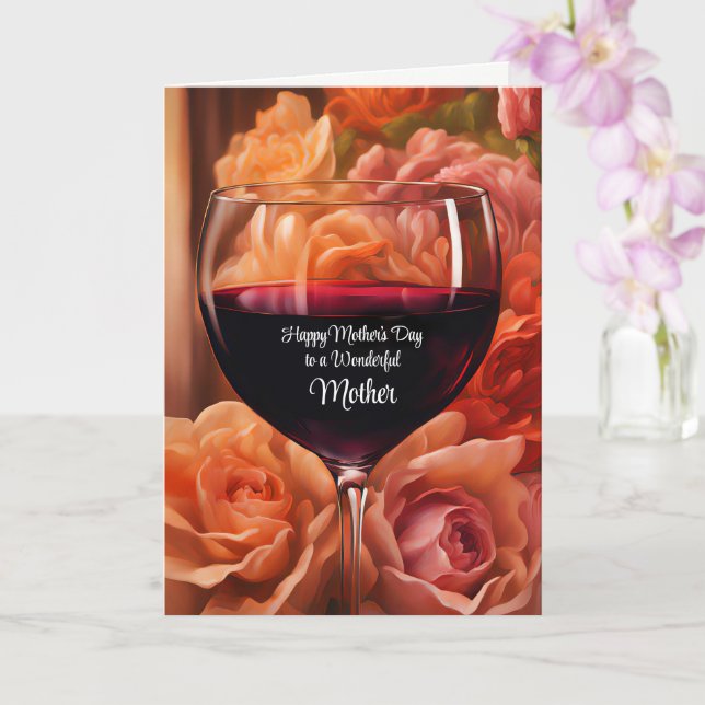 Carte Maman Joyeuse Fête des mères avec verre de vin (Orchidée)