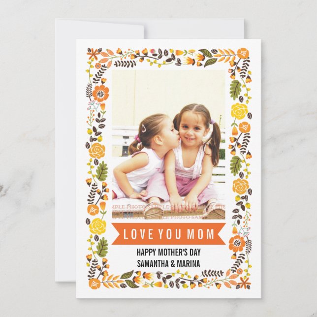 Carte Maman, Joyeuse fête des mères orange, jaune photo  (Devant)