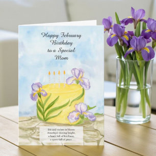 Carte Maman Joyeux Anniversaire de Février Iris Gâteau