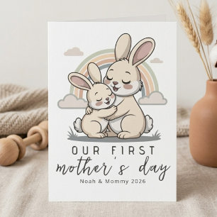 Carte Maman Lapin Pastel Bébé Premier Jour de la Fête de
