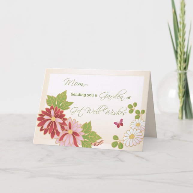 Carte Maman, Mère, Obtenez De Bons Voeux, Fleurs, Papill (Devant)