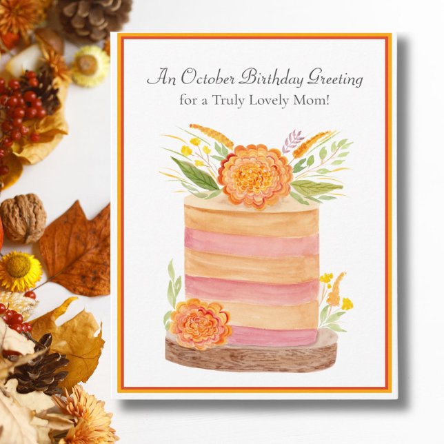 Carte Maman Octobre Anniversaire avec Marigolds sur Cake (Créateur téléchargé)