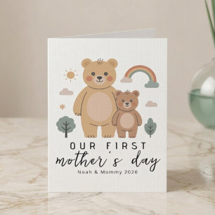Carte Maman Ourson Mignon Bébé Premier Anniversaire de M