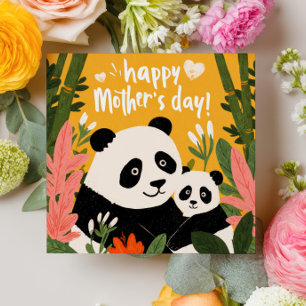 Carte Maman Panda & Bébé Mignon Coloré Bonne Fête des Mè