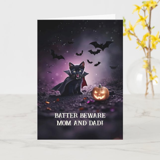 Carte Maman Papa Parents Heureux Halloween Cute Chat Noi (Fleur jaune)