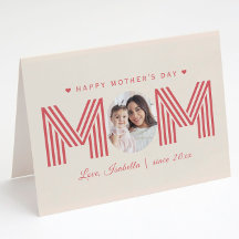 MAMAN Photo Forme de Cœur Rayures Lettres Fête des