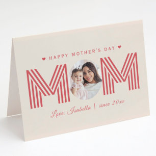 Carte MAMAN Photo Forme de Cœur Rayures Lettres Fête des