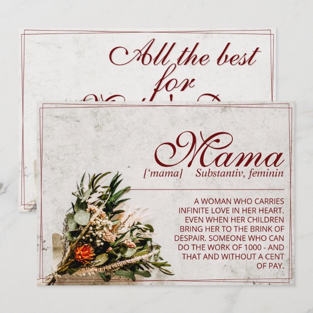 Carte Maman - tout simplement irremplaçable - Bouquet (Devant / Derrière)