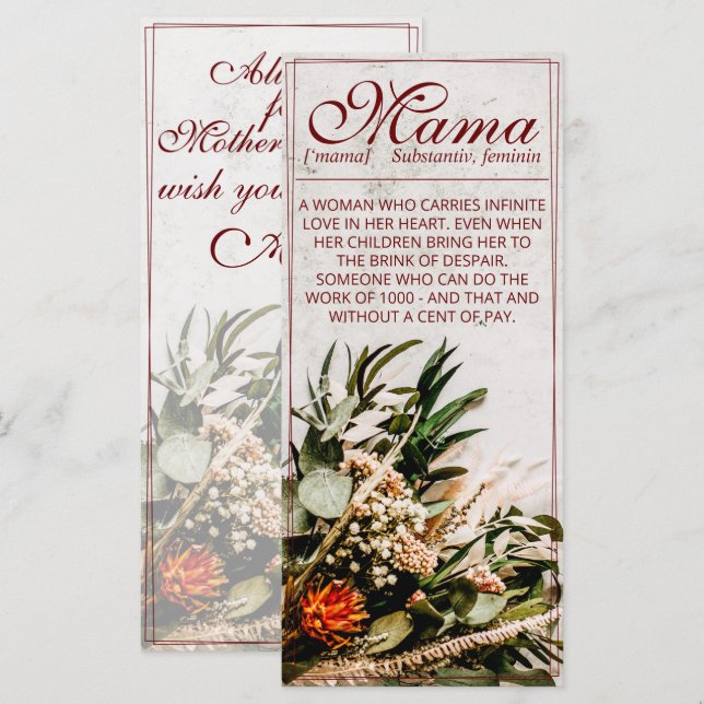 Carte Maman - tout simplement irremplaçable - Bouquet (Devant / Derrière)