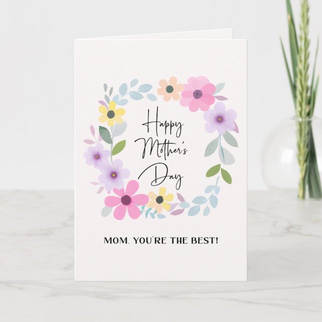 Carte Maman tu es la meilleure Couronne florale aquarell (Devant)