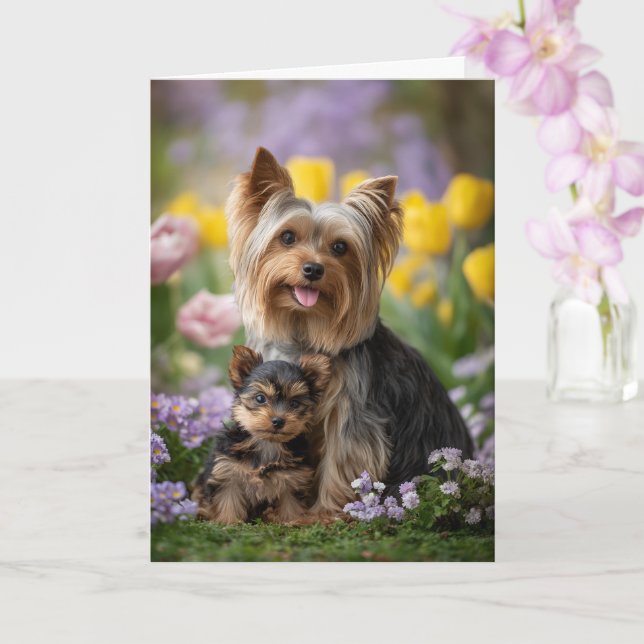 Carte Maman Yorkie Fête des Mères Amour (Orchidée)